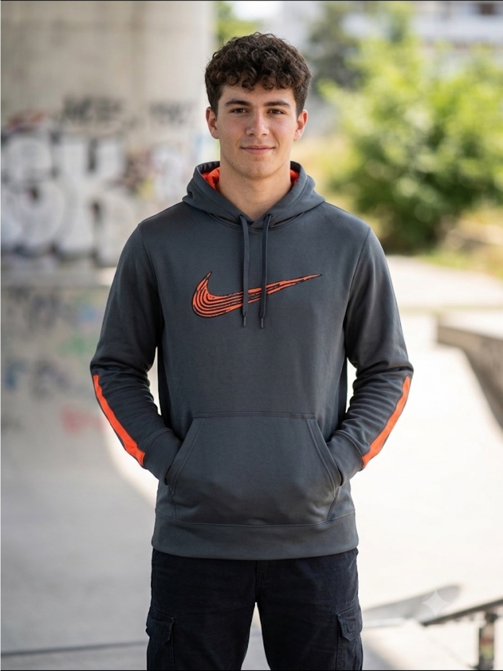 Nike Dark Gray Hoodie with Bright Red Swoosh & Sleeve Accents 188